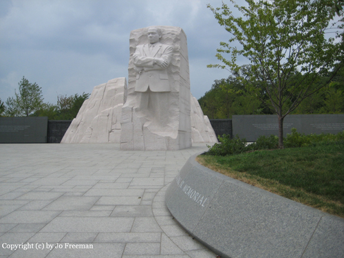 MLK's huge stoic marble monument looms over an empty plaza