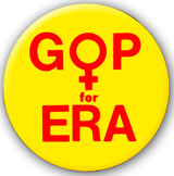 political button reading GOP for ERA with the female symbol for the o of the GOP