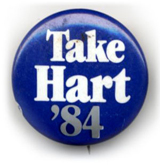 political button reading Take Hart 1984