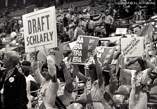 in a sea of ERA posters and sashes, one reading Draft Schlafly stands out