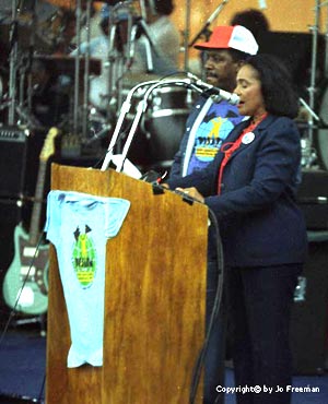 Coretta Scott King speaks at an anti-Nuke march