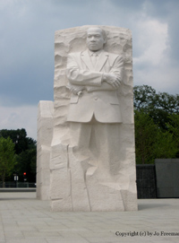 A closeup of MLK's statue