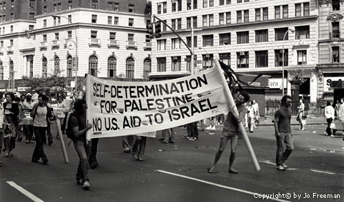 several protestors carry a sign reading self determiniation for palestine no u.s. aid to israel
