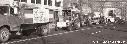 A tractor traffic jam downtown