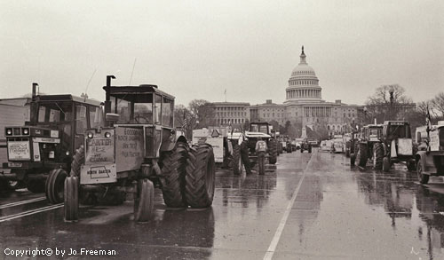 a tractor traffic jam near Capitol Hill