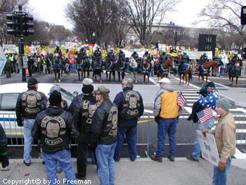 Police keep the two groups apart