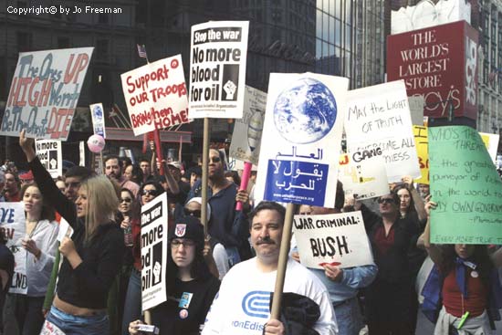 Diverse anti-war signs