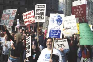 Diverse antiwar signs