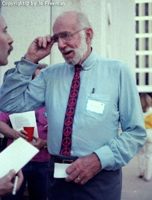 Dr. Benjamin Spock speaks with reporters