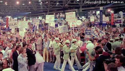 a crowd with a high density of political signs