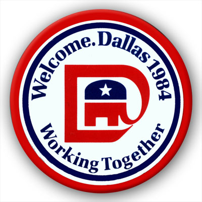 political button reading welcome dallas 1984 Working Togeather